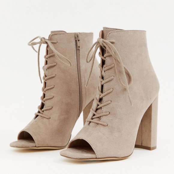 ASOS Lace Up Block Heeled cream open toe  Boot - Picture 2 of 5